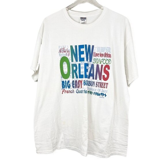 Vintage Y2K New Orleans Tourist T-Shirt Size 2XL White Tee Rainbow Lettering - Picture 1 of 7